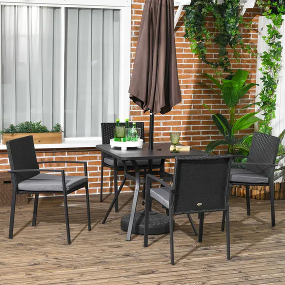 Buy Five-Piece Garden Dining Set, with Rattan Seat Chairs and Cushions - Black, 2 image
