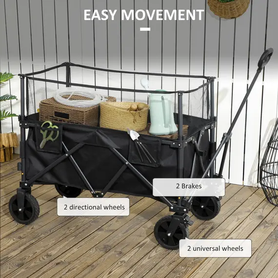 Buy Folding Garden Trolley, 180L Wagon Cart with Extendable Side Walls, for Beach, Camping, Festival, Black, 7 image