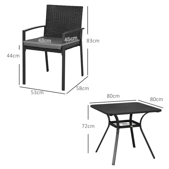 Buy Five-Piece Garden Dining Set, with Rattan Seat Chairs and Cushions - Black, 3 image