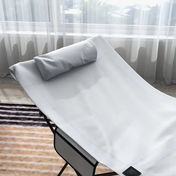 Buy Foldable Sun Lounger, Outdoor Tanning Sun Lounger Chair with Side Pocket, Headrest, Oxford Seat, for Beach, Yard, Patio, Light Grey, 7 image
