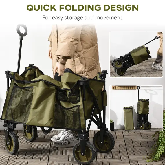Buy Folding Garden Trolley, Cargo Trailer on Wheels, Collapsible Camping Trolley with Folding Board, Outdoor Utility Wagon with Steel Frame and Oxford Fabric, Green, 5 image