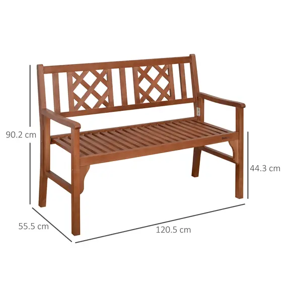 Buy Foldable Garden Bench, 2-Seater Patio Wooden Bench, Loveseat Chair with Backrest and Armrest for Patio, Porch or Balcony, Brown, 3 image