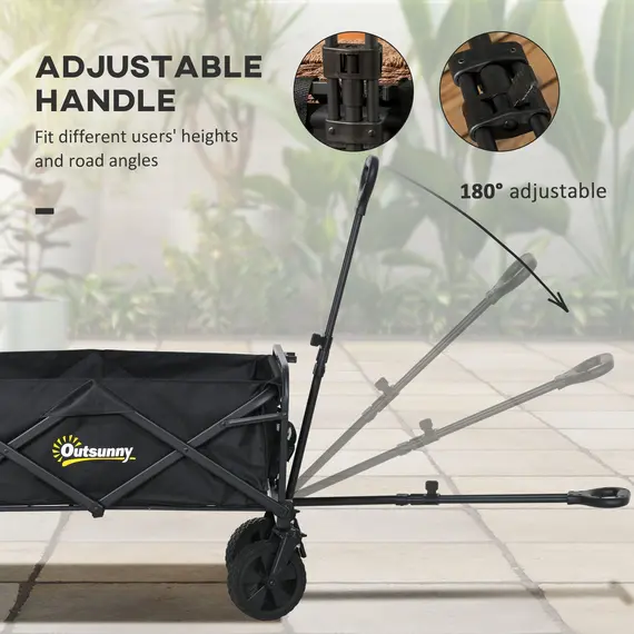 Buy Folding Steel Frame Garden Storage Cart, with Wheels and Handle - Black, 5 image