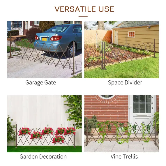 Buy Expanding Trellis Fence Freestanding Movable Fence Foldable Garden Screen Panel Aluminum, 300cm x 103.5 cm, Dark Brown, 4 image