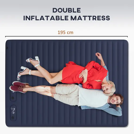 Buy Double Inflatable Mattress, with Built-In Pump - Blue, 4 image