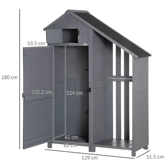 Buy Garden Outdoor Storage Shed Outdoor Tool Shed with 3 Shelves and Tilt Roof, 129x51.5x180cm, Grey, 3 image