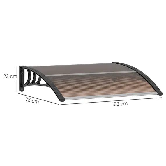 Buy Front Door Canopy Outdoor Awning Aluminium Rigid Plastic Polycarbonate Rain Shelter UV Water Rain Resistant 100 x 75cm Brown, 3 image