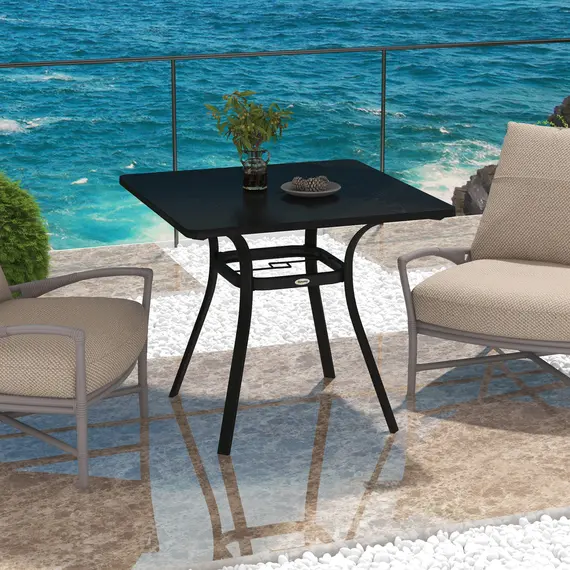 Buy Four-Seater Steel Garden Table, with Î¦40mm Parasol Hole - Black, 8 image