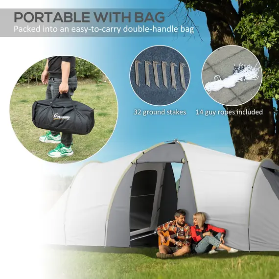 Buy Four-Man Tunnel Tent, with Two Bedrooms and Living Room - Grey/Yellow, 7 image