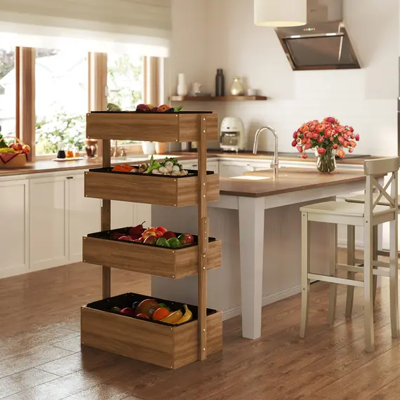 Buy Four-Tier Basket Wooden Plant Stand - Orange, 8 image