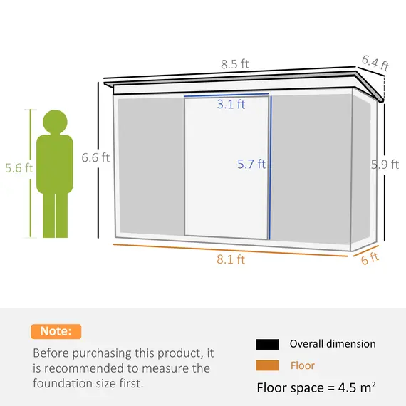 Buy Garden Metal Storage Shed House Hut Gardening Tool Storage w/ Tilted Roof and Ventilation 8.5 x 6ft, Grey, 3 image