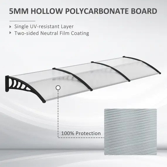 Buy Front Door Canopy, Outdoor Awning, 303 x 96cm Rain Shelter for Window, Porch and Front/Back Door, Clear, 4 image
