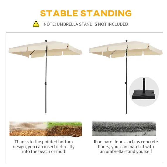 Buy Garden Parasol Umbrella, Outdoor Market Table Umbrella with Ruffles & Aluminium Pole, Rectangular Tilting Parasol Sun Shade Canopy, 2 x 1.3m, Beige, 6 image