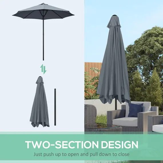 Buy Garden 3(m) Parasol Umbrella, Outdoor Market Table Umbrella Sun Shade Canopy with 8 Ribs, Easy Push to Open, Grey, 7 image