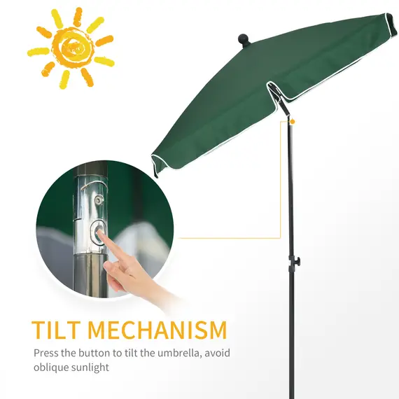 Buy Garden Parasol Umbrella, Outdoor Market Table Umbrella with Ruffles & Aluminium Pole, Rectangular Tilting Parasol Sun Shade Canopy, 2 x 1.3m, Green, 4 image