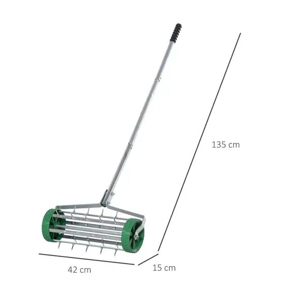 Buy Garden Rolling Lawn Aerator Heavy Duty Steel Grass Roller w/ Adjustable Handle, 3 image