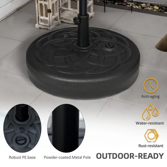 Buy Garden Parasol Base Holder, Outdoor Market Umbrella Stand Weight with Built-In Handle, 25kg Water or 35kg Sand Filled, Black, 7 image