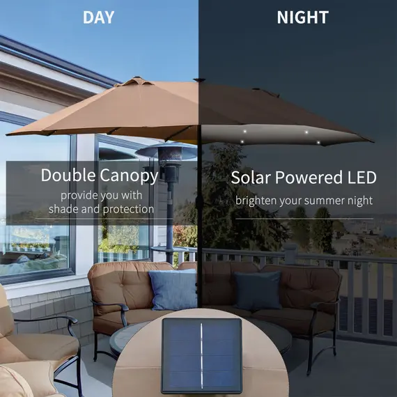 Buy Garden Parasol 4.4m Double-Sided Sun Umbrella Patio Parasol LED Solar Lights Khaki, 4 image