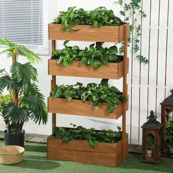 Buy Four-Tier Basket Wooden Plant Stand - Orange, 2 image
