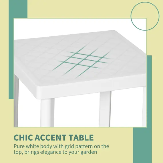 Buy Garden Side Table Plastic Outdoor Square Coffee End Table for Drink Snack, White, 4 image