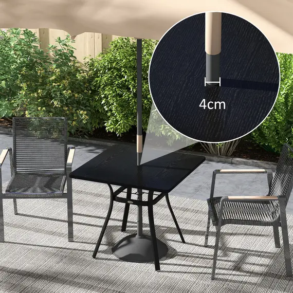 Buy Four-Seater Steel Garden Table, with Î¦40mm Parasol Hole - Black, 7 image