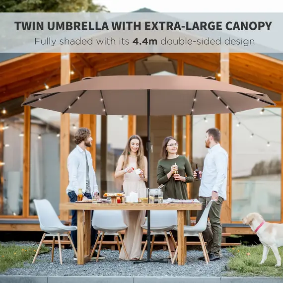 Buy Garden Parasol 4.4m Double-Sided Sun Umbrella Patio Parasol LED Solar Lights Khaki, 7 image