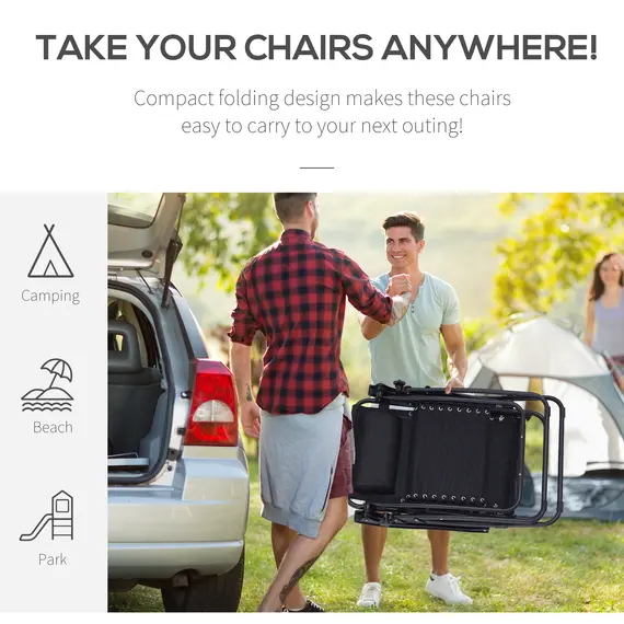 Buy Folding Zero Gravity Chairs, 3 Pieces Adjustable Sun Lounger and Table Set with Cup Holder and Headrest, Patio Bistro Set with Reclining Garden Chairs for Outdoor, Black, 5 image