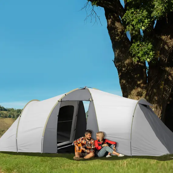 Buy Four-Man Tunnel Tent, with Two Bedrooms and Living Room - Grey/Yellow, 2 image