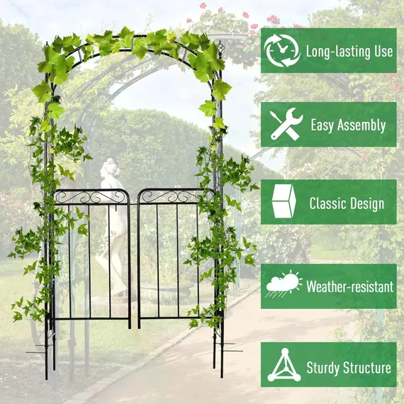 Buy Garden Decorative Metal Arch with Gate Outdoor Patio Trellis Arbor for Climbing Plant Archway Antique Black - 108L x 45W x 215Hcm, 4 image
