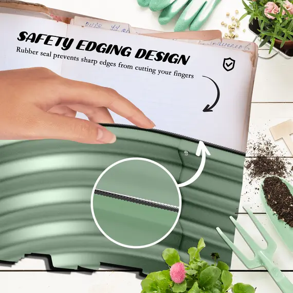 Buy Galvanised Raised Garden Bed, Metal Planter Box with Safety Edging, for Flowers, Herbs, Succulents, Green, 6 image
