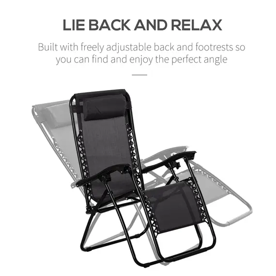 Buy Folding Zero Gravity Chairs, 3 Pieces Adjustable Sun Lounger and Table Set with Cup Holder and Headrest, Patio Bistro Set with Reclining Garden Chairs for Outdoor, Black, 4 image