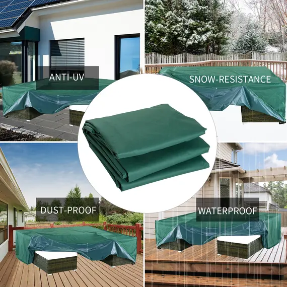 Buy Garden Furniture Cover, Oxford Fabric Outdoor Rectangular Rattan Furniture Cover with PE Coating, Waterproof, Windproof, Anti-UV, 222 x 155 x 67cm, Green, 4 image