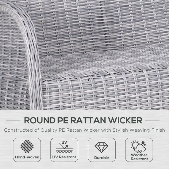 Buy Garden PE Rattan Dining Sofa Set, Outdoor 4 Seater Wicker Furniture, High Back Chairs with Cushions, Tempered Glass Coffee Table for Patio, Mixed Grey, 4 image