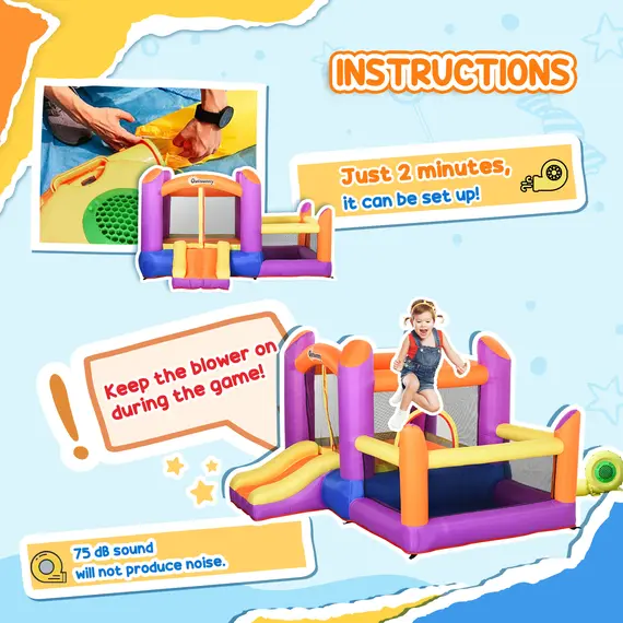 Buy Kids Bouncy Castle House Inflatable Trampoline Slide Water Pool 3 in 1 with Blower for Kids Age 3-8 Multi-color 2.8 x 2.5 x 1.7m, 7 image