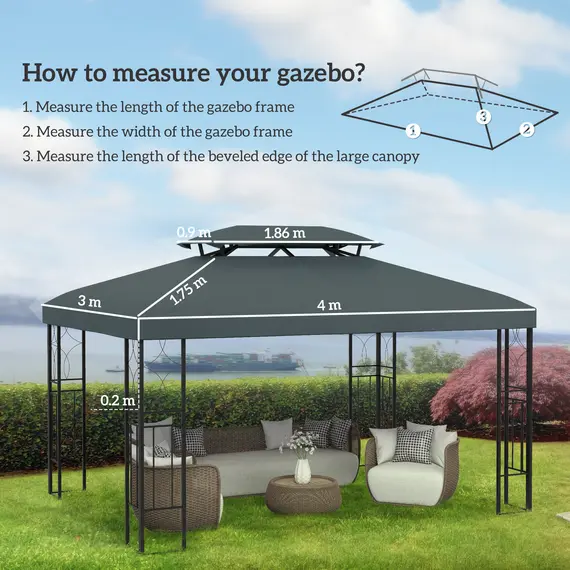 Buy Gazebo Roof Replacement, for 3 x 4m Frames - Grey, 3 image