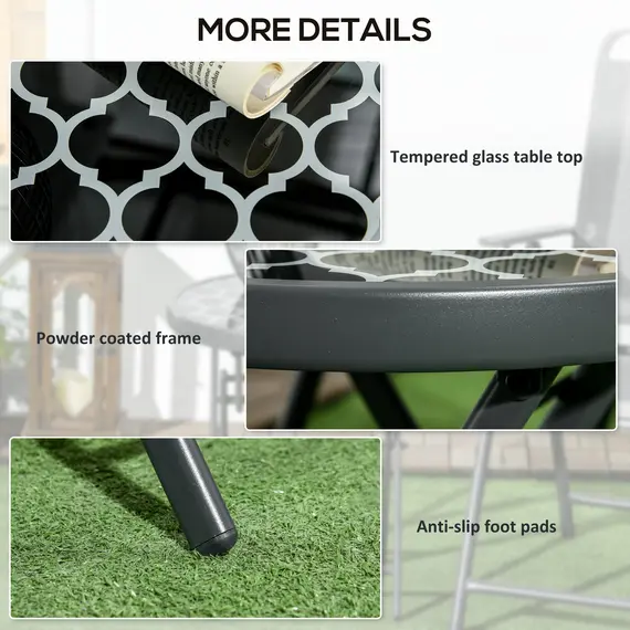 Buy 45cm Garden Side Table, Outdoor Round Folding Patio Table with Imitation Marble Glass Top, Small Coffee Table, Black and White, 7 image