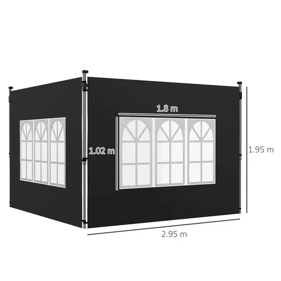 Buy Gazebo Side Panels, Sides Replacement with Window for 3x3(m) or 3x4m Pop Up Gazebo, 2 Pack, Black, 3 image