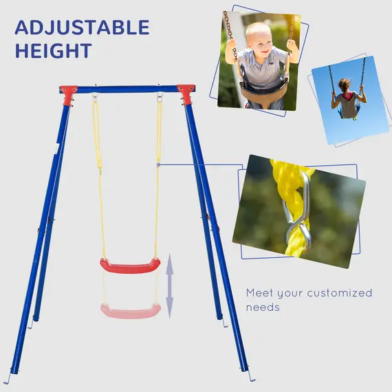 Buy Kids Swing Set Toddler Swing Adjustable Rope Heavy Duty A-Frame Stand Outdoor Playset for 3-8 Years Old Blue, 4 image