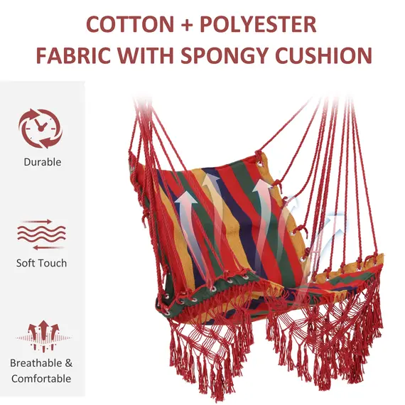 Buy Hammock Chair Swing Colourful Striped Tree Hanging Seat Porch Indoor Outdoor Fabric Garden Furniture, 5 image