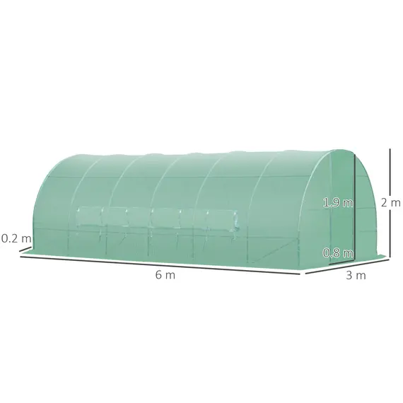 Buy Large Polytunnel Walk In Greenhouse, Plant Gardening Tunnel Green House with Metal Hinged Door, Galvanised Steel Frame & Mesh Windows, Green (3 x 6 m), 3 image