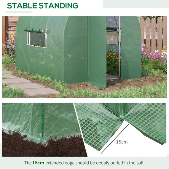 Buy Large Polytunnel Walk In Greenhouse, Plant Gardening Tunnel Green House with Metal Hinged Door, Galvanised Steel Frame & Mesh Windows, Green (3 x 2 m), 5 image