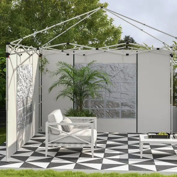 Buy Gazebo Side Panels, 2 Pack Sides Replacement, for 3x3(m) or 3x6m Pop Up Gazebo, with Windows and Doors, White, 8 image