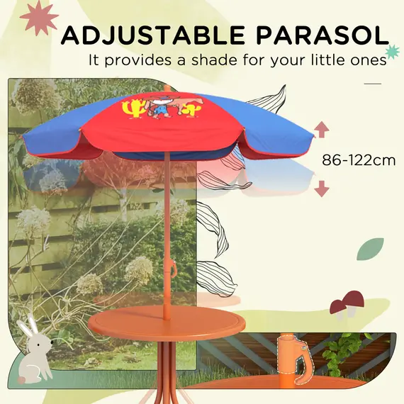 Buy Kids Picnic Table and Chair Set, Cowboy Themed Outdoor Garden Furniture w/ Foldable Chairs, Adjustable Parasol, 5 image