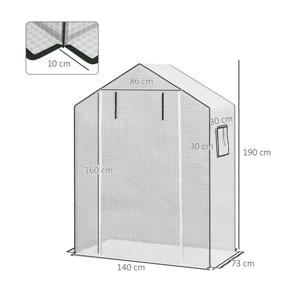 Buy Greenhouse Cover Replacement Walk-in PE Hot House Cover with Roll-up Door and Windows, 140 x 73 x 190cm, White, 3 image