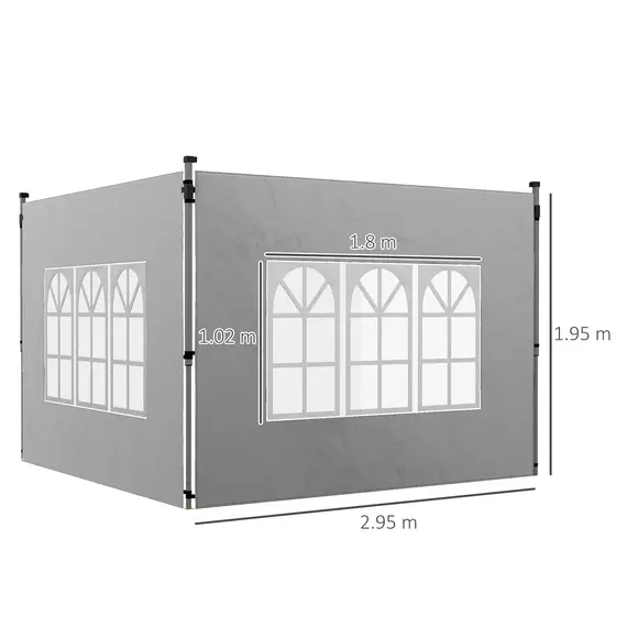 Buy Gazebo Side Panels, Sides Replacement with Window for 3x3(m) or 3x4m Pop Up Gazebo, 2 Pack, Grey, 3 image
