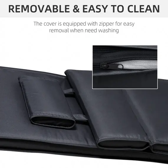 Buy Garden Sun Lounger Cushion Replacement Thick Sunbed Reclining Chair Relaxer Pad with Pillow - Black, 6 image