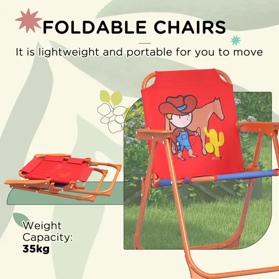 Buy Kids Picnic Table and Chair Set, Cowboy Themed Outdoor Garden Furniture w/ Foldable Chairs, Adjustable Parasol, 4 image