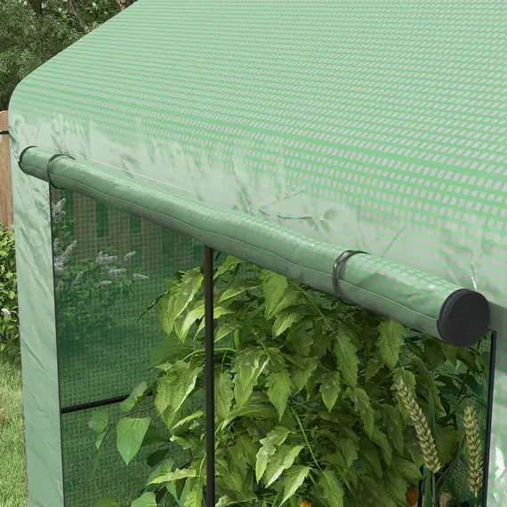 Buy Greenhouse, Walk-in Garden Grow House with Roll-up Door and Mesh Windows, 200 x 140 x 200cm, Green, 9 image