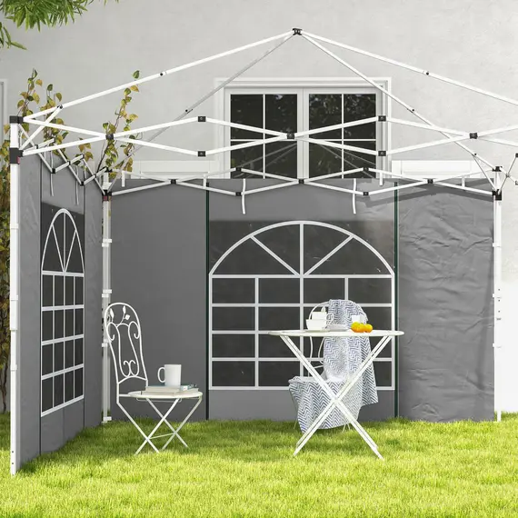 Buy Gazebo Side Panels, 2 Pack Sides Replacement, for 3x3(m) or 3x6m Pop Up Gazebo, with Windows and Doors, Light Grey, 8 image