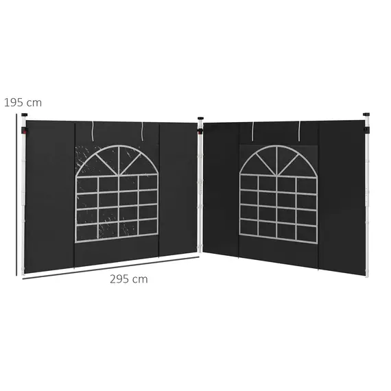 Buy Gazebo Side Panels, 2 Pack Sides Replacement, for 3x3(m) or 3x6m Pop Up Gazebo, with Windows and Doors, Black, 3 image